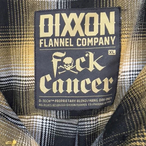 Dixxon Shirt Mens XL Gold Button Down Flannel Long Sleeve Plaid Fxck Cancer Rare - Picture 4 of 9